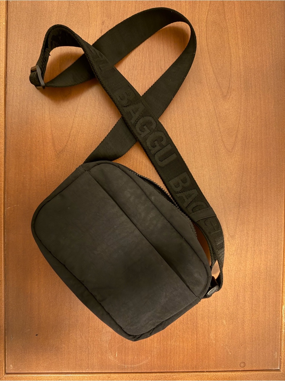 Black Crossbody Sling Bag with Branded Strap